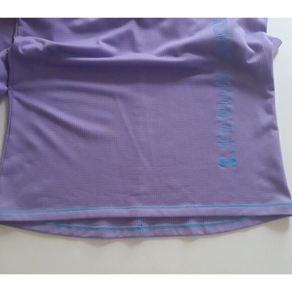 Under Armour All Season Gear Top Junior YXL Purple Blue Stitch Logo Thumb Hole - Picture 6 of 11
